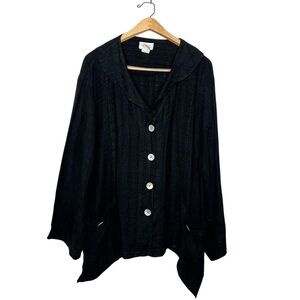 Mosaic USA Womens Linen Lagenlook Black Button‎ Front Tunic Top Medium M